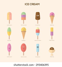 Collection of Ice Cream character Design Elements. Vector Illustration