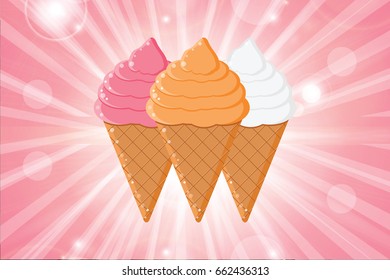 Collection of ice cream.Set of ice cream cones.Summer dessert