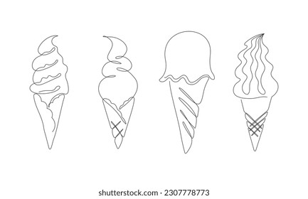 Colección de la línea continua de helados. Dibujo de una línea de helado. Fondo lineal de verano minimalista