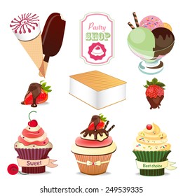 Collection of Ice Cream Design Elements and label .Vector Illustration