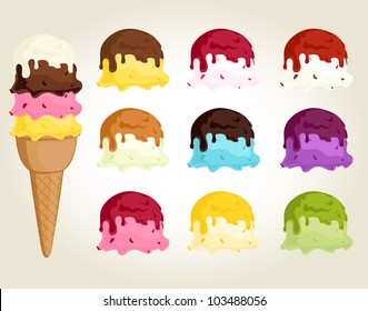 Collection of ice cream with different taste topping