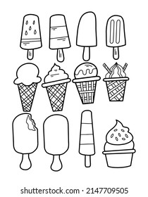 Collection of Ice Cream Illustration with Doodle Style