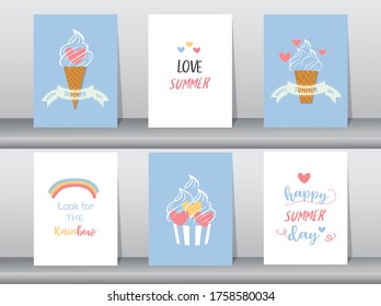 Collection of ice cream invitation card,Happy national ice cream day,poster, greeting, template,scoop,Vector illustrations