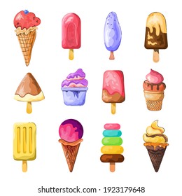 Collection of ice cream isolated on white background.