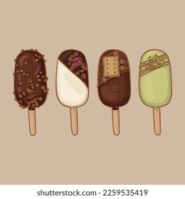 Collection of ice cream on a stick with different flavors