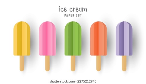 Collection of ice cream. Paper cut style. Vector illustration