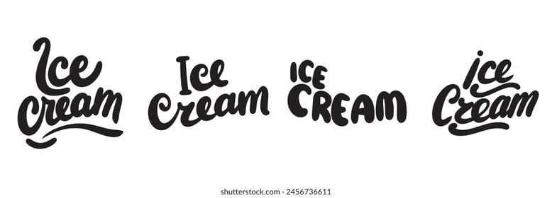 Collection of Ice Cream phrases black color isolated. Hand drawn vector art.