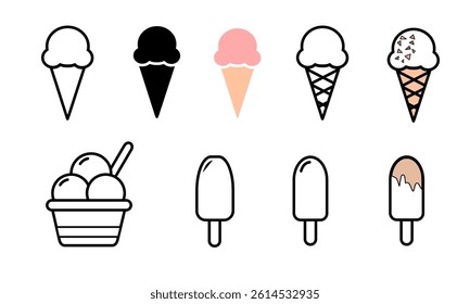 Collection of Ice Cream and Popsicle Icon Illustrations in Various Styles
