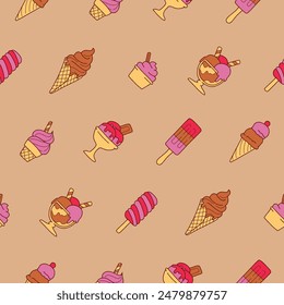 Collection of Ice Cream Seamless Pattern Vector illustration Design
