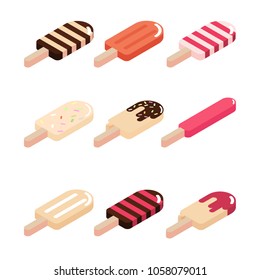 collection ice cream, sweet dessert, vector illustrations isolated. 