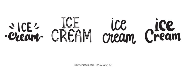 Collection of Ice cream text lettering. Hand drawn vector art.