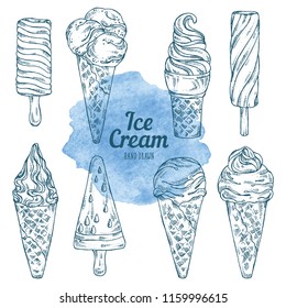 Collection of ice cream . Vector hand drawn illustration