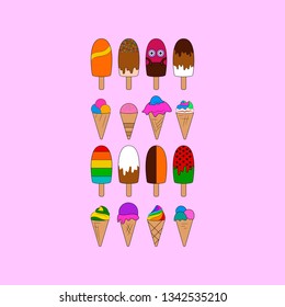 Collection of ice cream. Vector illustration set of color ice cream.