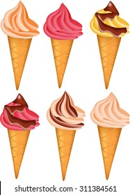 Collection of ice cream. Vector illustration of colorful tasty ice cream isolated on white background. Format eps10. Ice cream icons. Ice cream background.