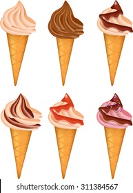 Collection of ice cream. Vector illustration of colorful tasty ice cream isolated on white background. Format eps10. Ice cream icons. Ice cream background.
