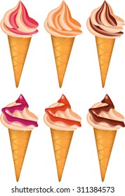 Collection of ice cream. Vector illustration of colorful tasty ice cream isolated on white background. Format eps10. Ice cream icons. Ice cream background.
