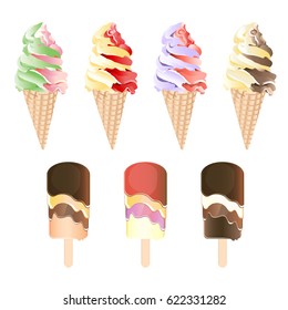 Collection of ice cream, vector illustrations on white background.