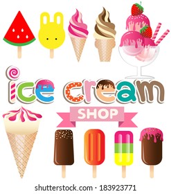 Collection of ice creams vector on white background