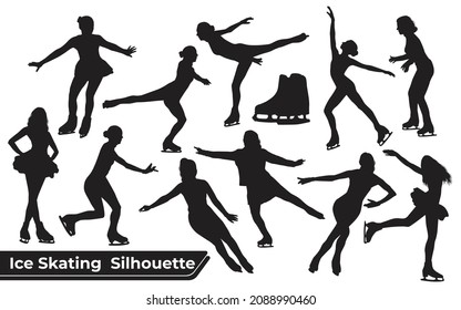 Collection of ice skating silhouettes in different positions