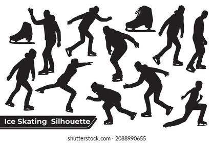 Collection of ice skating silhouettes in different positions