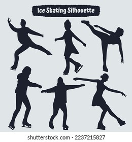 Collection of ice skating silhouettes in different positions