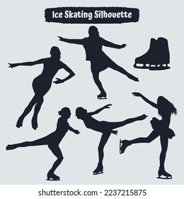 Collection of ice skating silhouettes in different positions