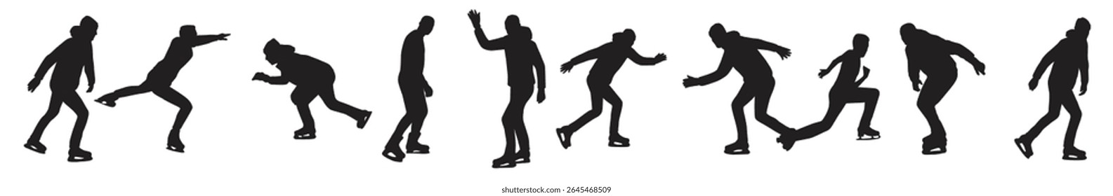 Collection of ice skating silhouettes in different positions