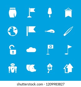 Collection icon. collection of 16 collection filled icons such as globe, alligator, ice cream on stick, flag, cloud, gold flag. editable collection icons for web and mobile.