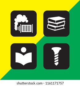 collection icon. 4 collection set with screw, book and smoke vector icons for web and mobile app