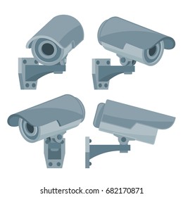 Collection Icon For Cctv Camera In Flat Design Style