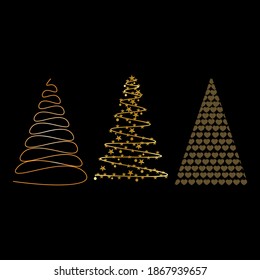  collection icon christmas tree. stylized Christmas tree on black background. vector illustration