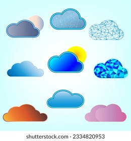 Sammlung von Symbolwolke-Atmosphäre-Wetter Download Netzwerk-Speicher-Technologie Zeichen Symbol Dekoration abstrakte Hintergrund Vektorgrafik