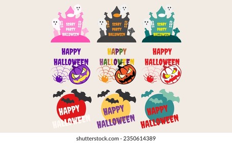 Collection icon with Halloween party text, tombs and bats.set of text halloween.