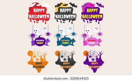 Collection icon with Halloween party text, tombs and bats.set of text halloween.