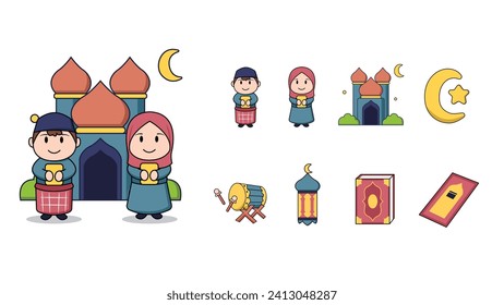collection of icon illustrations, Ramadan vector set