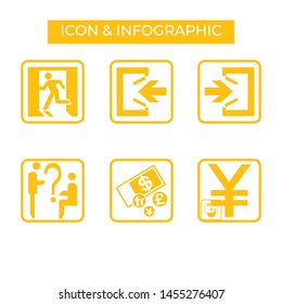 collection of icon and infographic with solid style vector template on white background