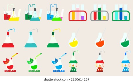 Collection icon Isolated flask or flask for chemistry. Laboratory glassware for medical or scientific education. set of chemical lab.