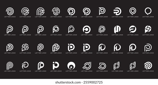 Collection of Icon Letter P, Initial P, Abstract circle, Suitable for business, technology, accounting, finance, fashion, business, consulting, logo design. set bundle vector.