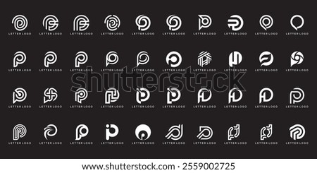 Collection of Icon Letter P, Initial P, Abstract circle, Suitable for business, technology, accounting, finance, fashion, business, consulting, logo design. set bundle vector.