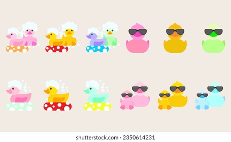 Collection icon rubber duck or ducky bath toy flat. Cute rubber floating for children. set of rubber duck.