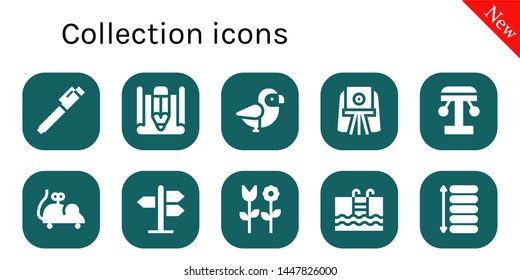 collection icon set. 10 filled collection icons.  Simple modern icons about  - Pen, Sketch, Bird, Camera, Amusement park, Mouse toy, Road sign, Flower, Swimming, Spacing