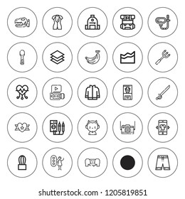 Collection icon set. collection of 25 outline collection icons with backpack, banana, cactus, camera, discussion, devil, eco bulb, dinosaur, heart icons. editable icons.