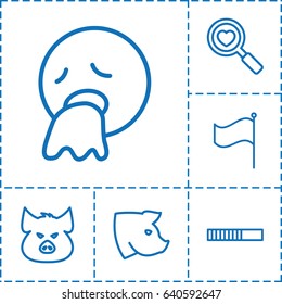 Collection icon. set of 6 collection outline icons such as pig, heart search, flag, vomiting emot