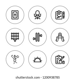 Collection icon set. collection of 9 outline collection icons with book, chair, hand grip, light, test, sea urchin, surprise icons. editable icons.
