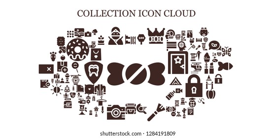  Collection Icon Set. 93 Filled Collection Icons. Simple Modern Icons About  - Candy Shop, Bunk Bed, Photoshop, Ninja, Road Sign, Crown, Bird, Makeup, Chest, Camera, Package, Radish