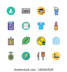 collection icon set. vector set about cone, push pin, leaf and tools and utensils icons set.