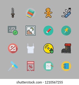 collection icon set. vector set about push pin, price tag, notebook and knife icons set.