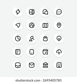 colección de conjuntos de iconos de, Flash, Galería, Chat, Flecha, Locaciones, Nube, Mundo, Banco, Calculadora, Diagrama, Bloqueo, Clave