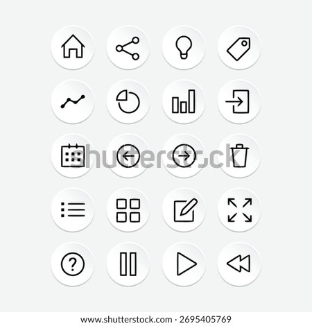 collection of icon sets from ,Home, Share, Lamp, Discount, Arrow, Music, Date, Rubbish, Tred