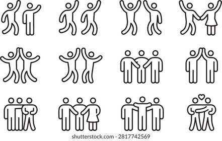 Collection of Icon Style People Illustrations Showing Various Social Interactions and Emotions